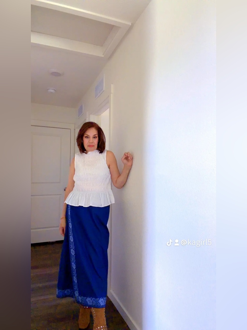Talbots Blue Embroidered Midi Skirt